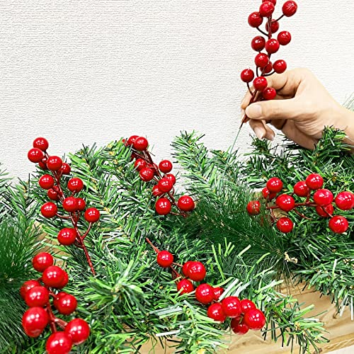 Grandeal 25 Pack Red Berry Stems Waterproof Holiday Decor for Christmas Tree Wreath Wreaths & Garlands - Standard