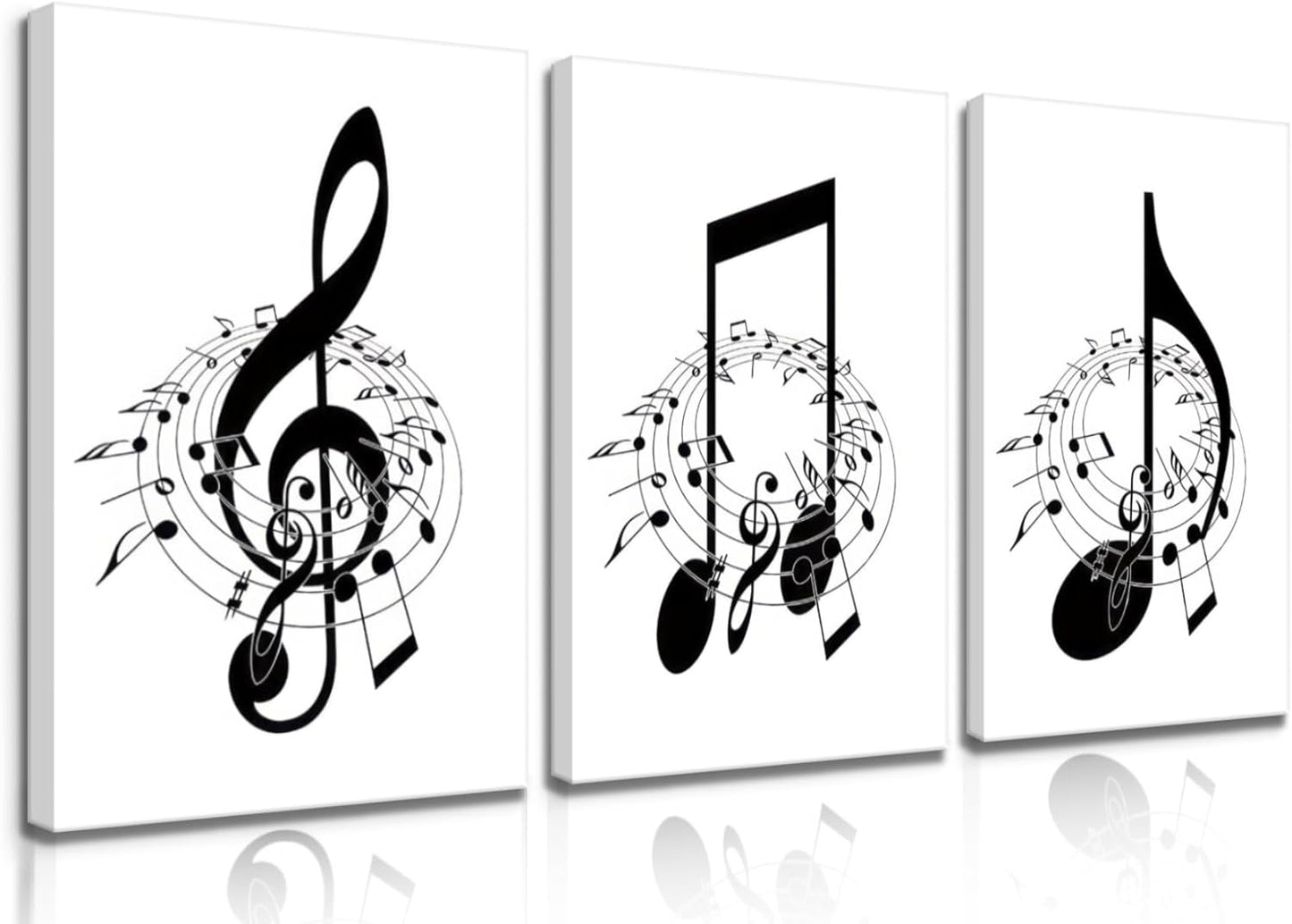 Skiennix Framed Music Notes Wall Art - Stylish Black & White Canvas Prints for Music Rooms | 12x16 in (Set of 3)