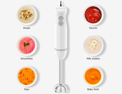 Bonsenkitchen Immersion Blender - Portable Handheld Stick Mixer with Stainless Steel Blades | White