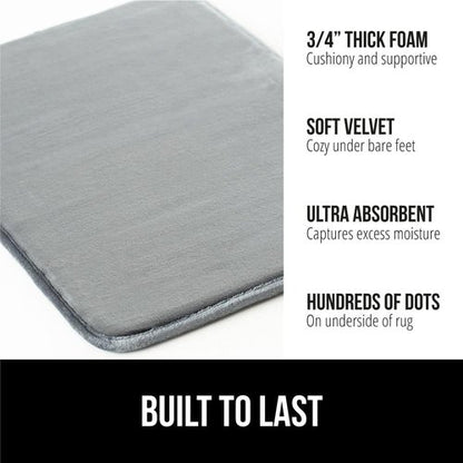 GORILLA GRIP Memory Foam Bath Rug - Soft, Absorbent Velvet Mat | Durable, Machine Washable, 24x17 in Graphite Gray
