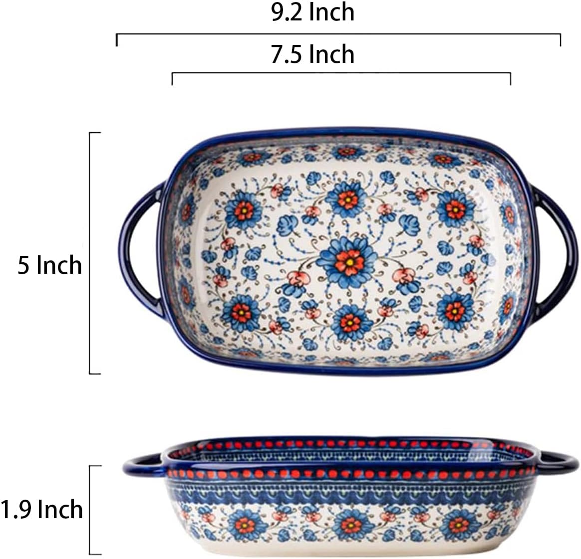Skiennix Vintage Ceramic Bakeware Casserole Dish - 22 Oz Floral Design with Handles for Oven Cooking