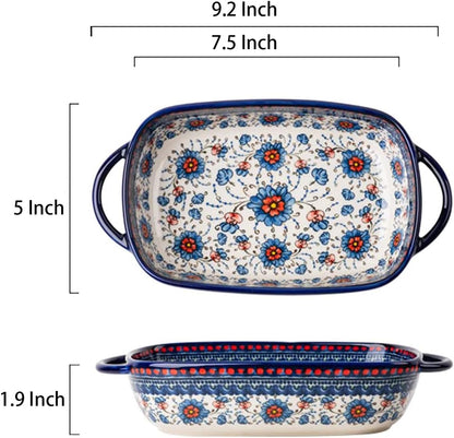 Skiennix Vintage Ceramic Bakeware Casserole Dish - 22 Oz Floral Design with Handles for Oven Cooking