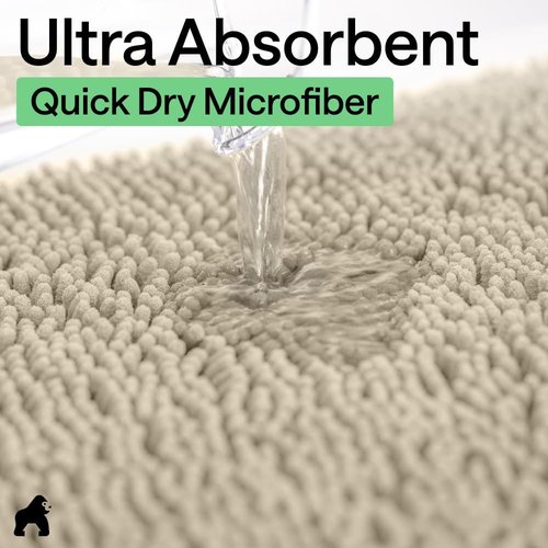 GORILLA GRIP Bath Rug Mat - Thick Soft Absorbent Chenille | Quick-Dry Microfiber, 24x17, Sand