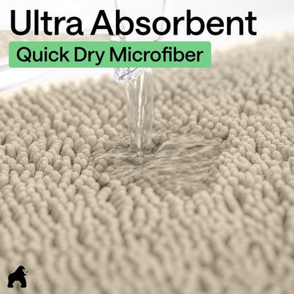 GORILLA GRIP Bath Rug Mat - Thick Soft Absorbent Chenille | Quick-Dry Microfiber, 24x17, Sand