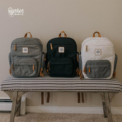Parker Baby Diaper Backpack - Full Zip Design with Insulated Pockets - Stylish Gray Color