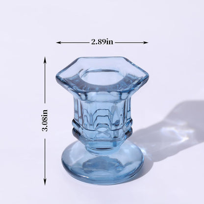 Regine Switzerland Blue Glass Candlestick Holders - 12 Pcs Crystal Taper Candle Holders for Weddings & Home Decor