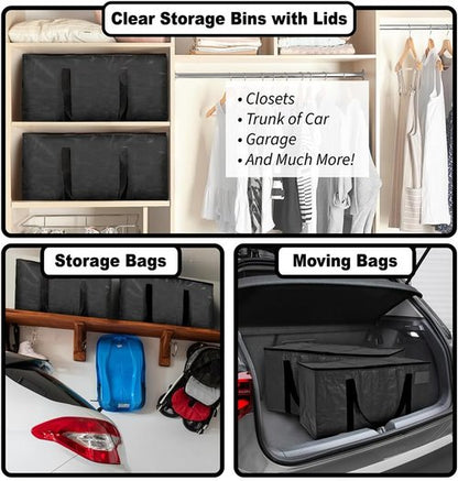 ClearSpace Oversized Moving Bags - Heavy-Duty Storage Bags with Backpack Straps & Zippers | 8 Pack for Easy Moving
