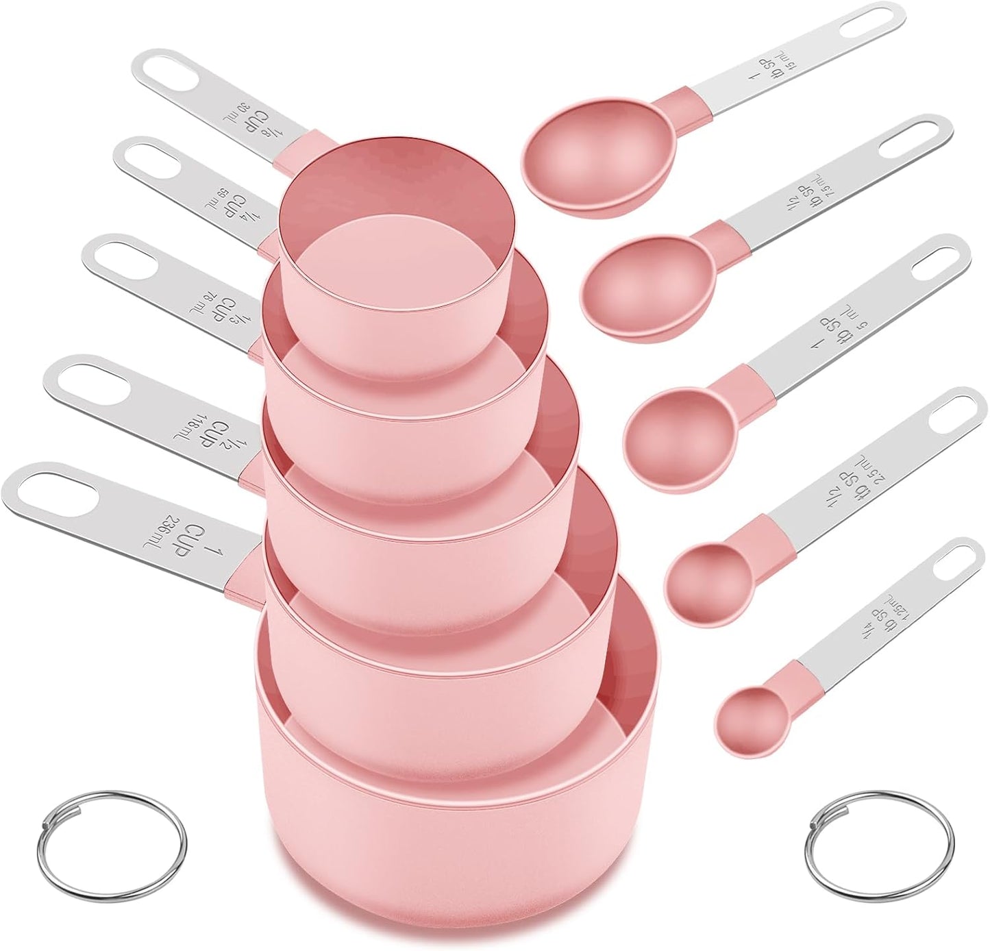 Skiennix Measuring Cups and Spoons Set - 10-Piece Kitchen Essentials with Stainless Steel Handles | Pink