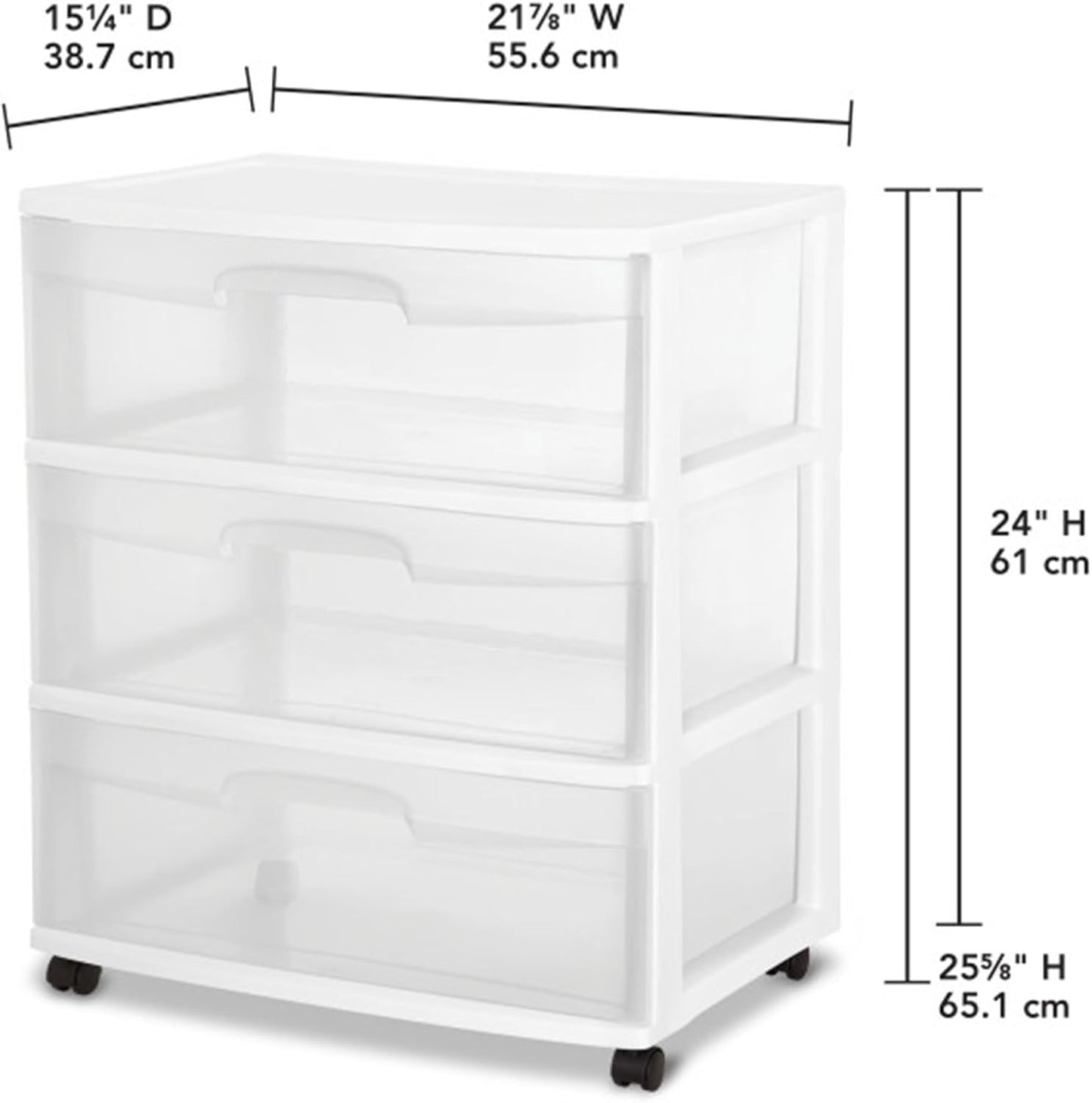 Sterilite 4-Pack Wide 3 Drawer Rolling Storage Cart - Clear Drawers & White Frame for Home Organization