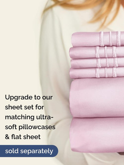 Extra Deep Split King Fitted Sheet - Hotel Luxury Single Fitted Sheet Only - Easily Fits 18 inch to 24 inch Mattress - Ultra Soft, Wrinkle Free w/Extra Deep Pockets - Breathable & Comfy - Light Pink