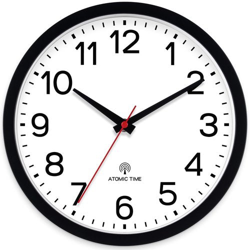 AKCISOT Atomic 12 Inch Wall Clock Analog Clocks for Indoor Kitchen, Battery Operated Clock for Bedroom Office Classroom Living Room(Black)