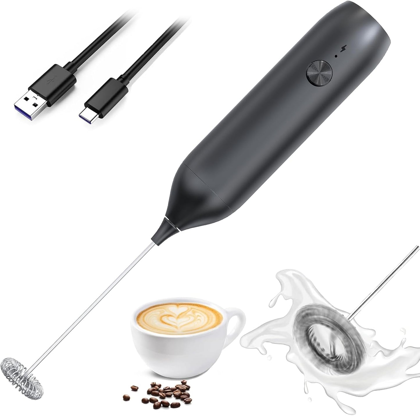 Skiennix Rechargeable Milk Frother Wand - Handheld Electric Whisk for Coffee, Lattes & Cappuccinos | USB-C Foam Maker