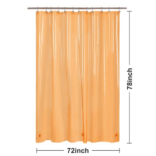 Barossa Design Clear Orange Long Shower Curtain Liner 78" Height - 3 Magnets & Waterproof Lightweight PEVA Shower Liner for Bath Tub, PVC Free, Metal Grommets, Clear Orange, 72x78