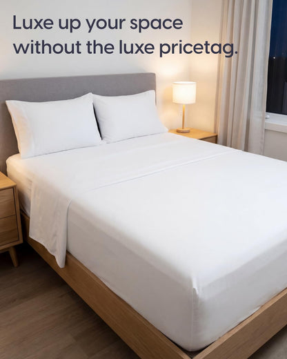Sleepy Town Queen Size Bed Sheets - 4 Piece Set | Extra Soft, Cooling & Wrinkle Resistant - Deep Pocket Microfiber (White)