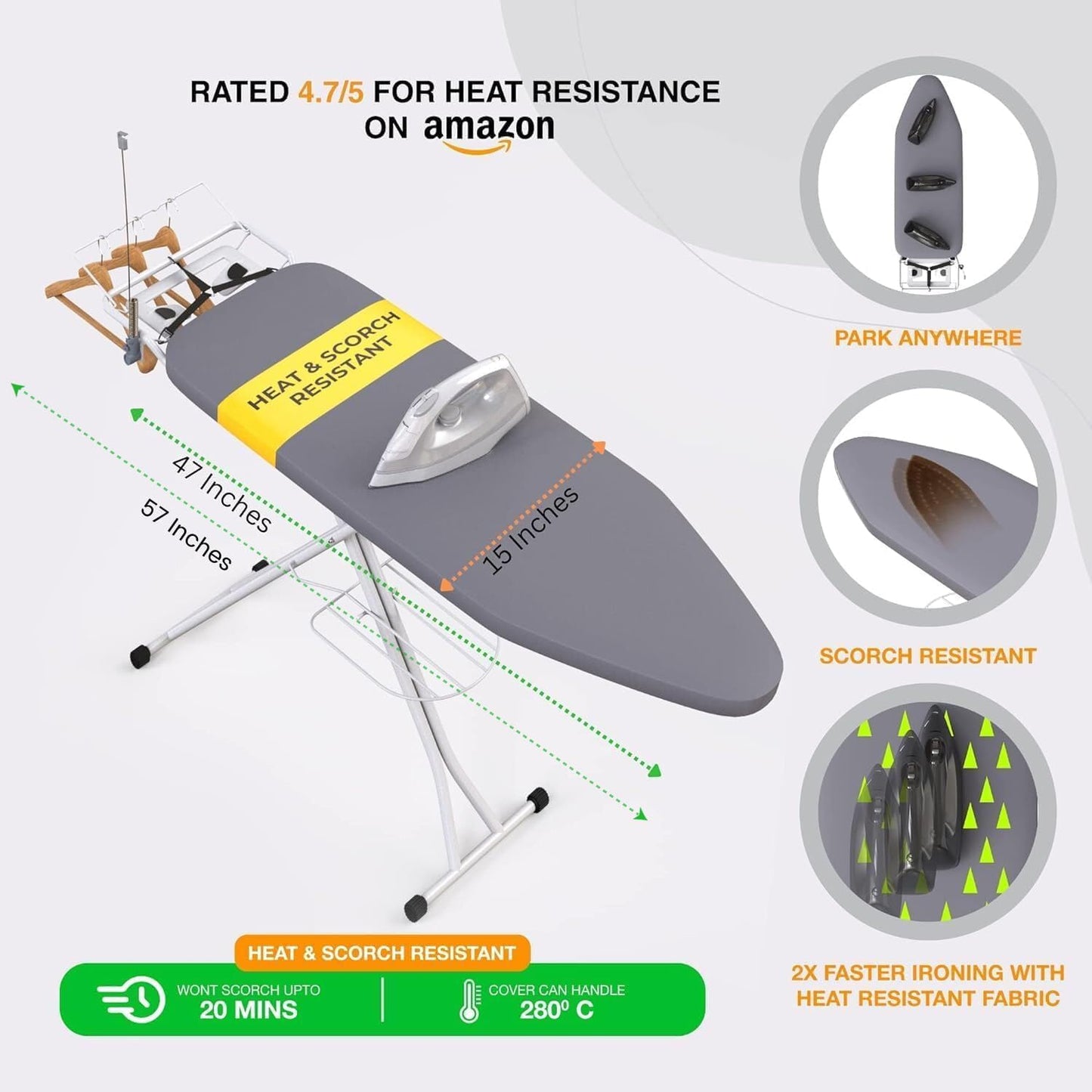 Xabitat Full Size Ironing Board - 57" X 15" with Wall Mount Hanger & Built-In Iron Caddy