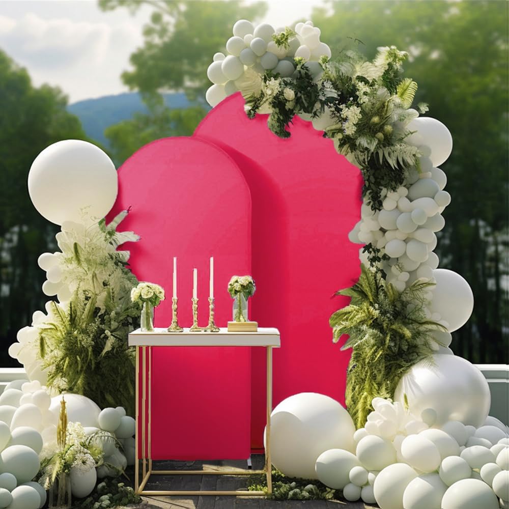 Skiennix 7.2 FT Hot Pink Spandex Arch Backdrop Cover - Perfect for Weddings & Baby Showers