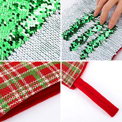 Reversible Sequin Christmas Stocking with Animal Leopard Design - Holiday Decor Gift Bag