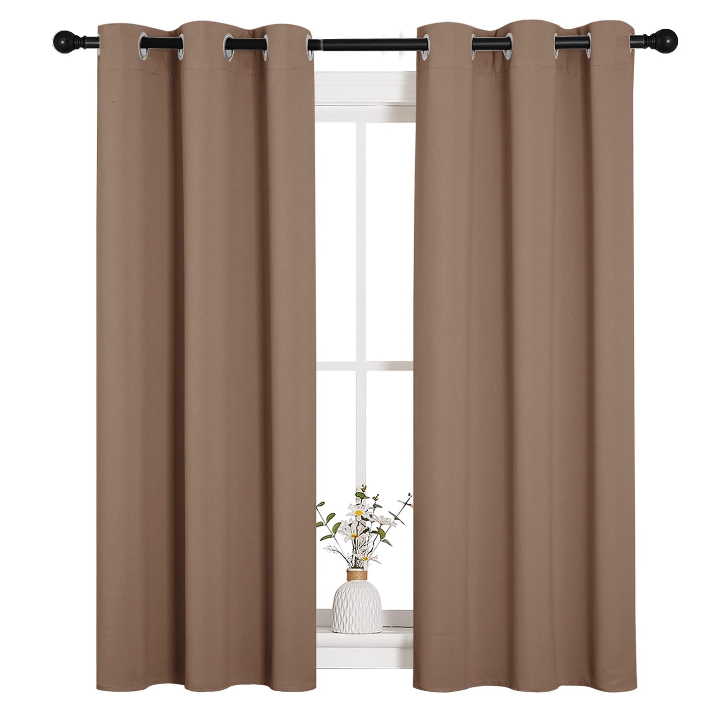 NICETOWN Window Draperies Room Darkening Curtain Panels, Window Treatment Thermal Insulated Solid Grommet Drapes for Bedroom (One Pair, 34 by 54 inches, Cappuccino)