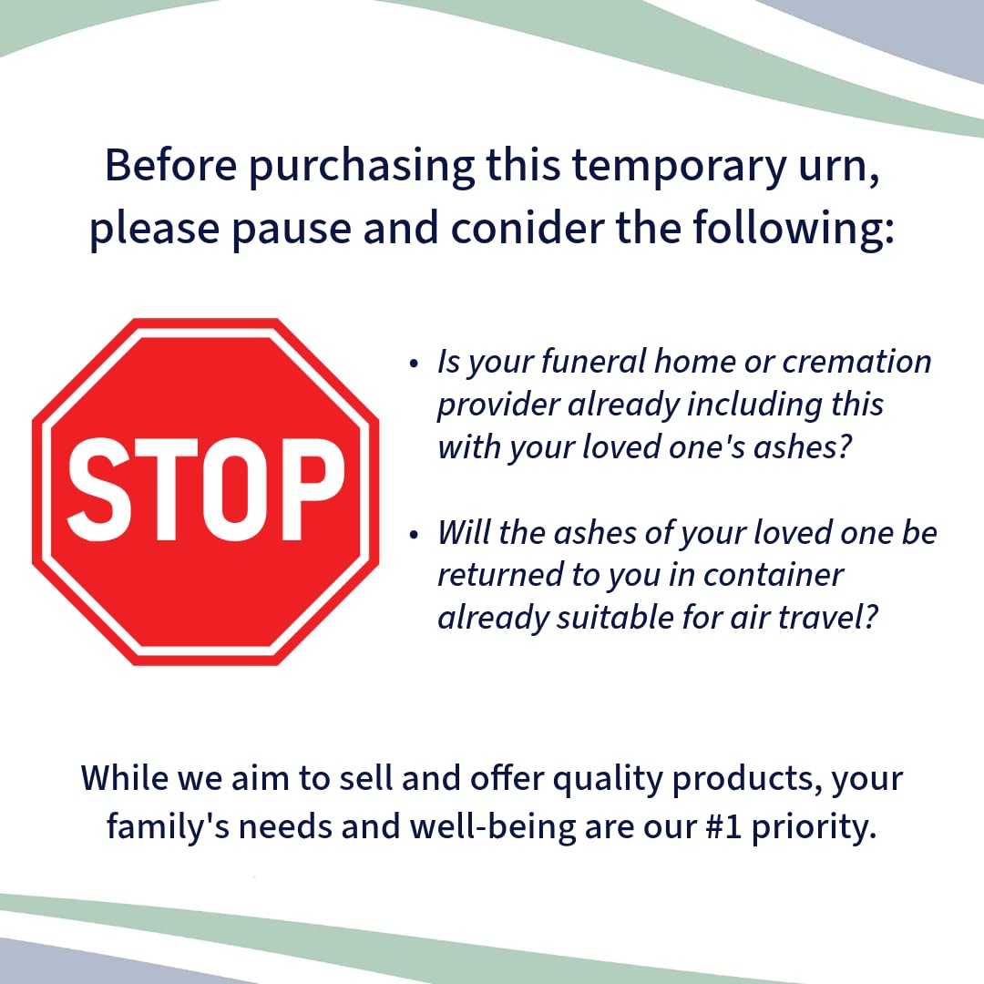 TSA Approved Fly-Safe and Temporary Travel Cremation Urn Kit for Human Ashes - Airline Friendly - 200 Cubic Inch Capacity - Airline-Ready Blue Plastic Urn with Included Travel Box