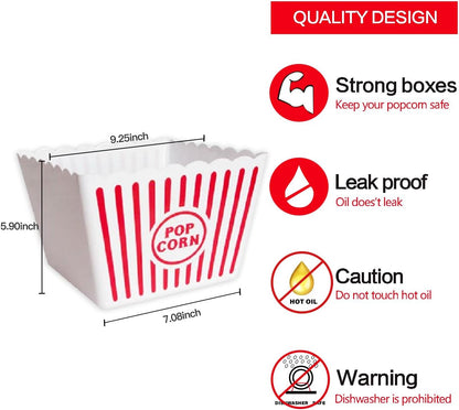 Novelty Place Classic Red & White Striped Popcorn Containers - Perfect for Movie Night | 9.25" Square x 5.9" Deep (1 Pack)