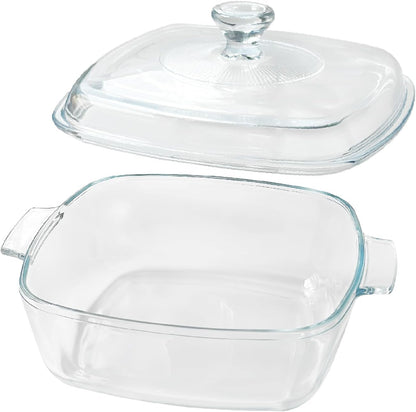 Skiennix Small Tempered Glass Casserole Dish - Oven Safe with Lid | 0.8L Clear Microwave Baking Dish