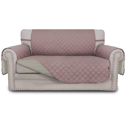 Easy-Going Reversible Loveseat Couch Cover for 2 Cushion Couch Sofa Cover for Dogs Water Resistant Furniture Protector with Foam Sticks Elastic Straps for Pet (Loveseat, Pink/Beige)