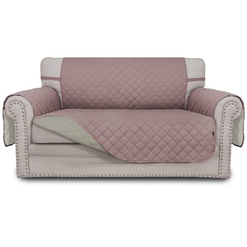 Easy-Going Reversible Loveseat Couch Cover for 2 Cushion Couch Sofa Cover for Dogs Water Resistant Furniture Protector with Foam Sticks Elastic Straps for Pet (Loveseat, Pink/Beige)