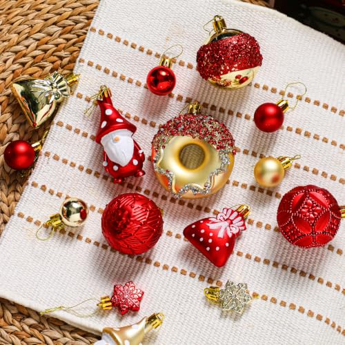 60pcs Christmas Ornaments Set - Shatterproof Plastic Decor, Red & Gold