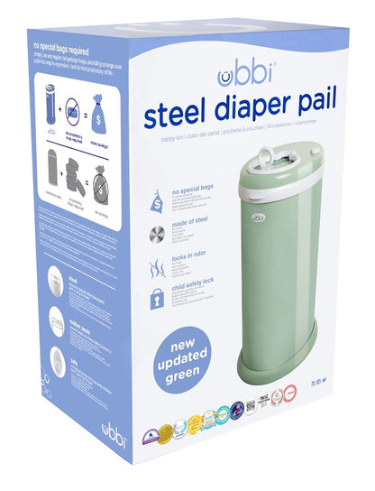 Ubbi Steel Diaper Pail - Odor Locking Design, No Special Bag Needed | Award-Winning Sage Green
