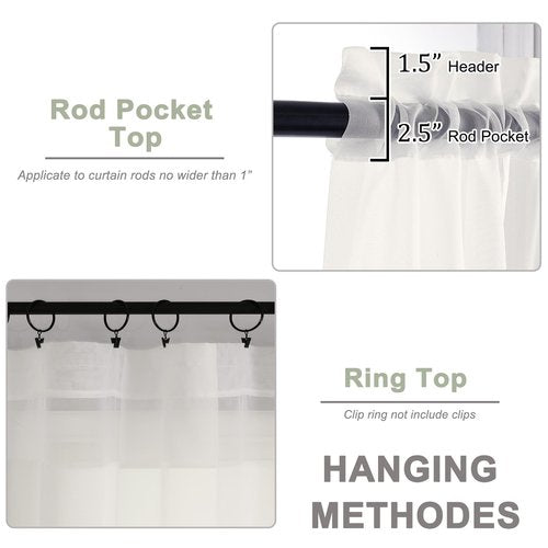 OWENIE Ivory Sheer Curtains, Sheer Curtains 96 inches Long 2 Panels Set, Rod Pocket Voile Fimly Sheer Drapes for Living Room/Bedroom, 2pcs, Each 59" W x 96" L