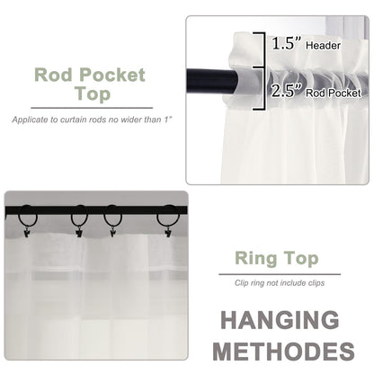 OWENIE Ivory Sheer Curtains 108 Inches Long for Living Room Bedroom 2 Panels Set, Lightweight Airy Ivory Sheer Curtain, Filmy Voile Rod Pocket, 2 PCS, Each 59" W x 108" L