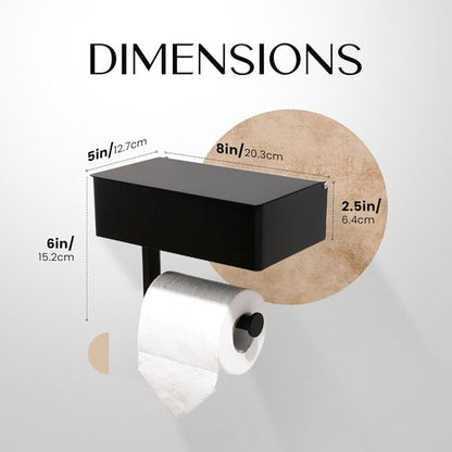 Day Moon™ Toilet Paper Holder - Modern Wall-Mounted Roll Holder with Storage - Black Finish