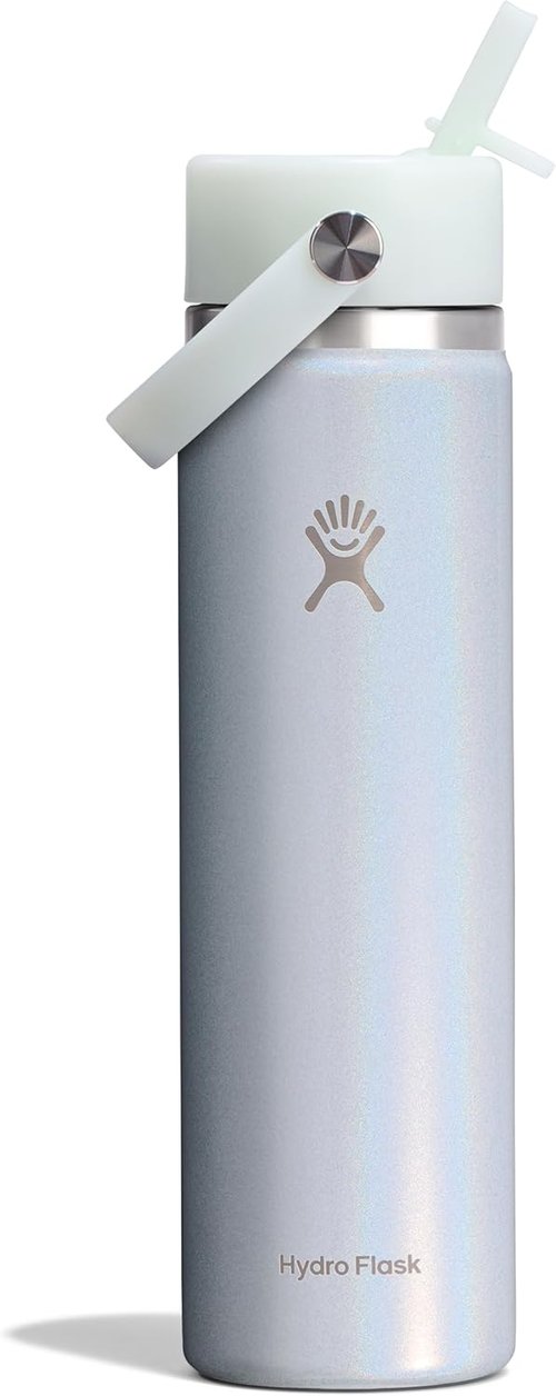 Hydro Flask Water Bottle - Insulated Stainless Steel with Wide Straw Lid - 24 Oz Glimmer Blue