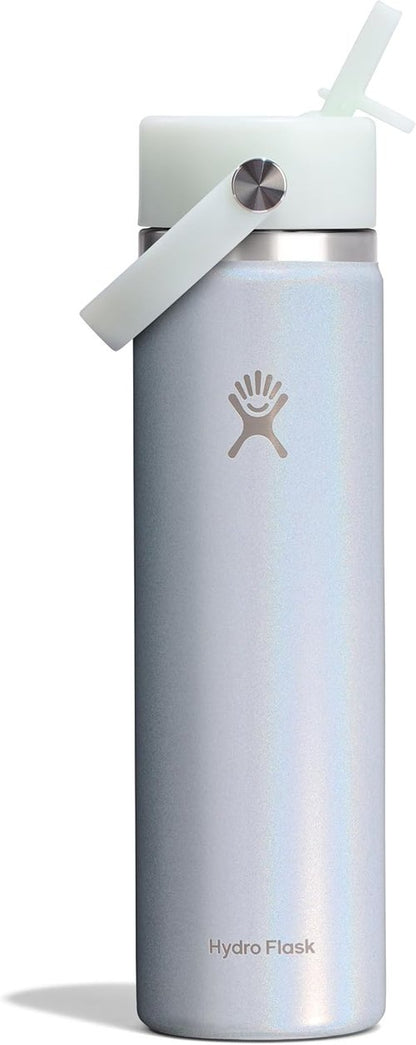 Hydro Flask Water Bottle - Insulated Stainless Steel with Wide Straw Lid - 24 Oz Glimmer Blue