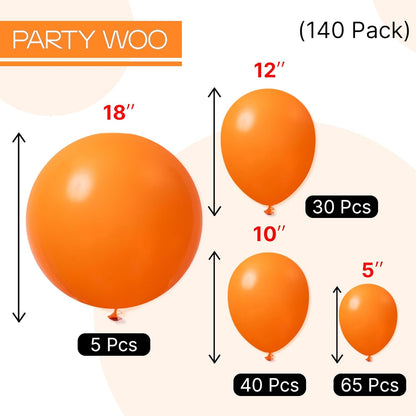 PartyWoo Orange Balloons - 140-Piece Matte Fall Balloon Arch Kit for Thanksgiving & Baby Showers