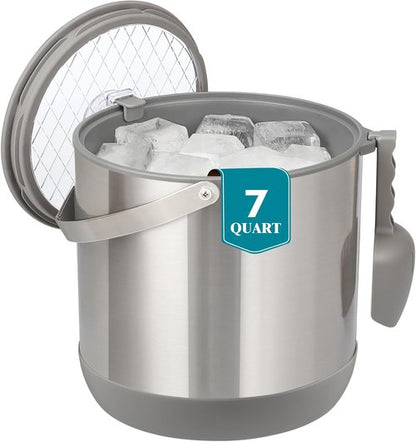 6.8L/7QT Insulated Ice Bucket with Lid & Scoop,Double-Wall Ice Bucket for Parties,Cocktail Bar(Grey)