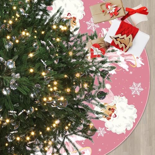 Pink Christmas Tree Skirt 48 Inch Festive Holiday Decor for Indoor & Outdoor Use