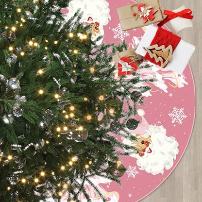 Pink Christmas Tree Skirt 48 Inch Festive Holiday Decor for Indoor & Outdoor Use