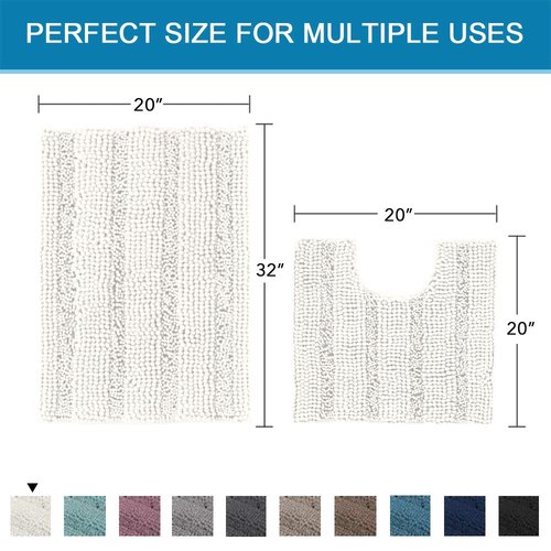 H.VERSAILTEX Bathroom Rugs Bath Rug Set 2 Piece Bathroom Contour Rug Toilet Mat Sets Non Slip Contour Bath Rug Ultra Thick Water Absorbent Striped Bath Mats Washable(20" x 32" Plus 20" x 20" U, Cream)