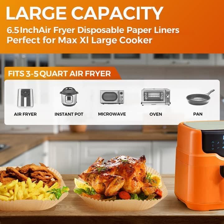 Air Fryer Paper Liners - 100PCS 6.5IN Square Non-Stick Parchment Sheets for Baking & Roasting
