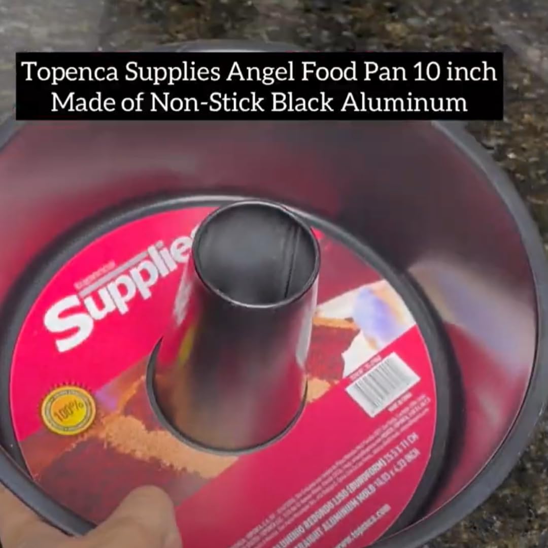 Topenca Supplies Angel Food Pan 10 inch Made of Non-Stick Black Aluminum for Home Kitchen and Catering