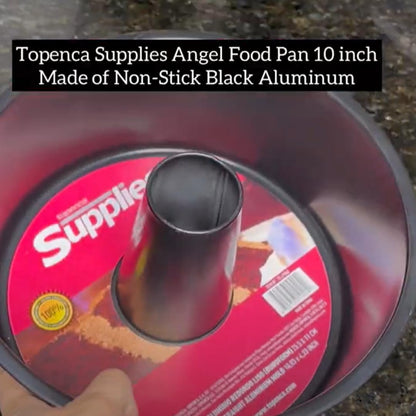 Topenca Supplies Angel Food Pan 10 inch Made of Non-Stick Black Aluminum for Home Kitchen and Catering