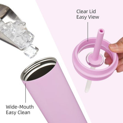 BJPKPK Insulated Tumbler - 20 oz Stainless Steel Travel Mug with Lid & Straw | Light Pink, Spill-Proof Design