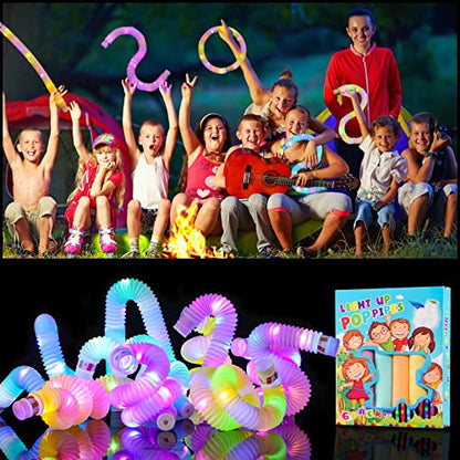 Mikulala 6 Pcs Pop Tubes for Kids Party Favors Glow Sticks Halloween Party Favor for kids Goodie Bags Stuffer Fillers Light Up Toys Birthday Gifts Stocking Fillers Classroom Prize