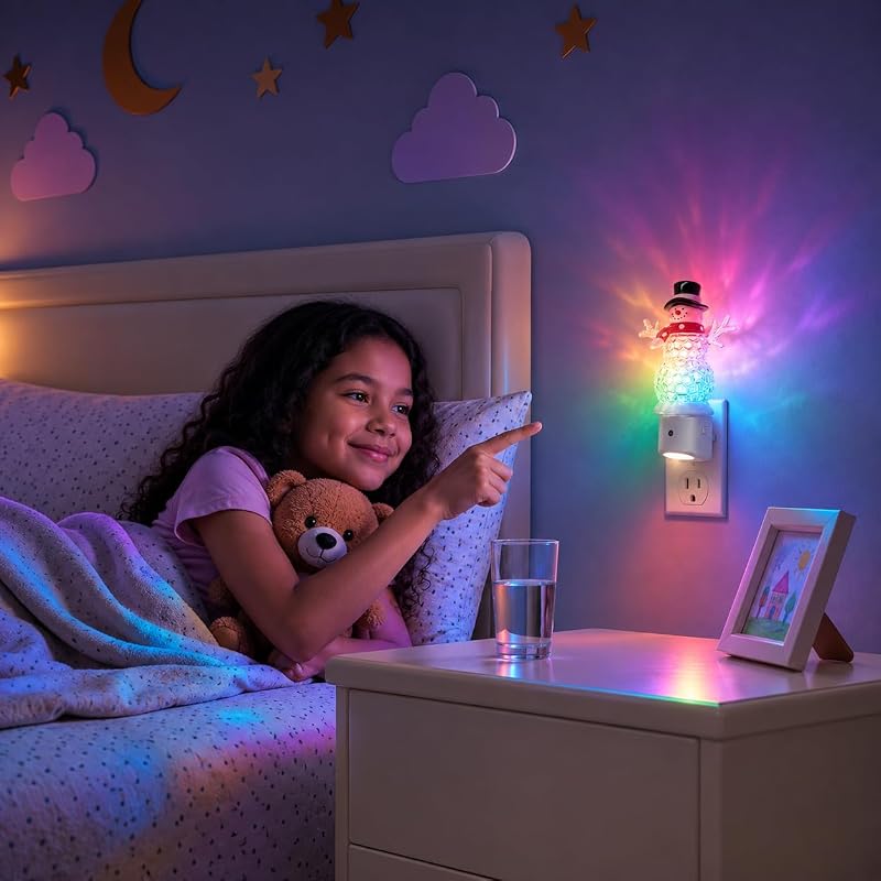 Snowman Night Light with 3 Lighting Modes, Dusk to Dawn Sensor, 8 Colors | Snowman Christmas Plug-in