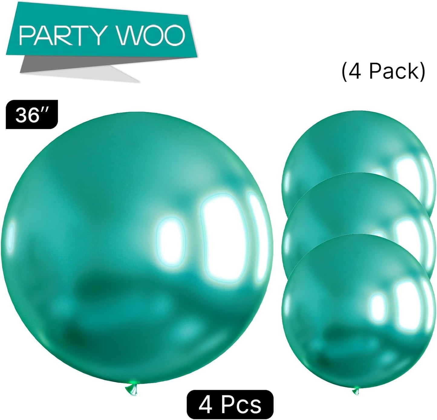 PartyWoo Metallic Green Balloons - 36 Inch Extra Large Chrome Latex Helium Balloons for Parties