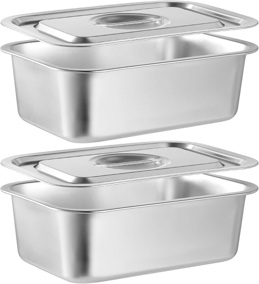Skiennix 4-Inch Extra Deep Lasagna Baking Pan - Durable 304 Stainless Steel with Lid | 8.7x12.6 Inch Silver