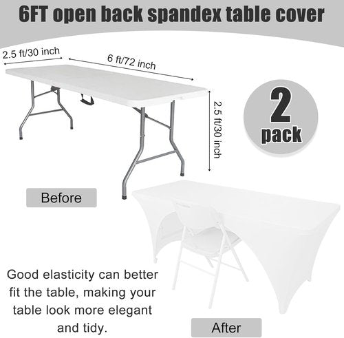 Fivenl Spandex Rectangle Tablecloths - 72 x 30 Inch White Stretch Covers for 6FT Tables | Washable & Fitted for Events