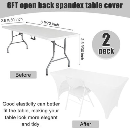 Fivenl Spandex Rectangle Tablecloths - 72 x 30 Inch White Stretch Covers for 6FT Tables | Washable & Fitted for Events