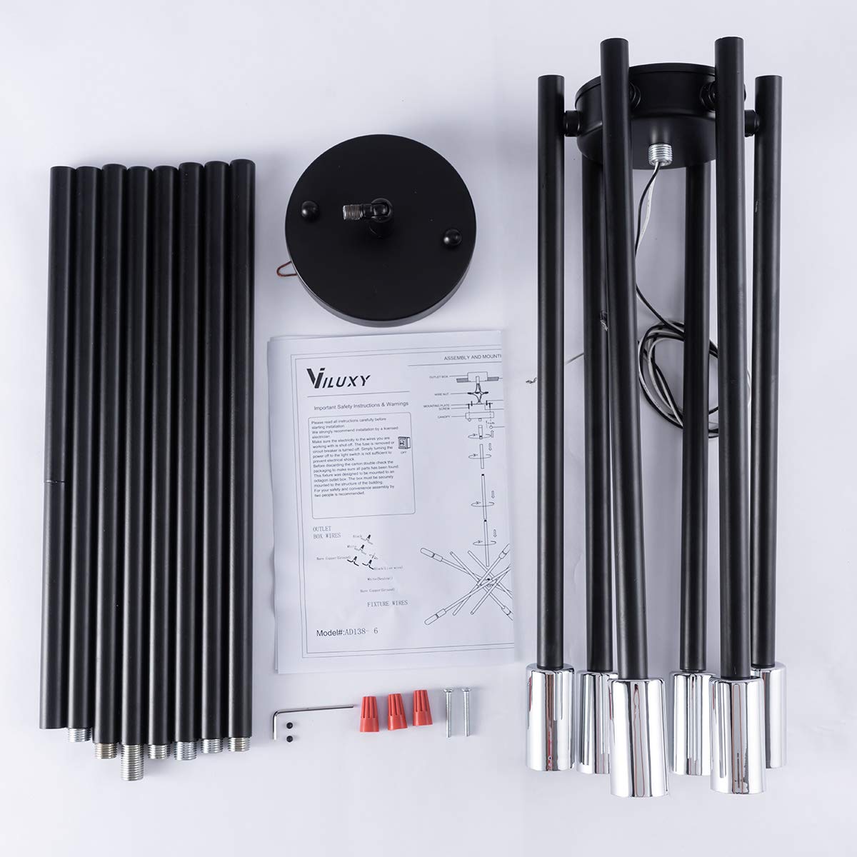 VILUXY Modern Sputnik Chandelier 6 Lights Black Linear Ceiling Pendant Light Fixture Mid Century Hanging Chandelier for Dining Room Living Room Foyer Staircase 31.5 inches